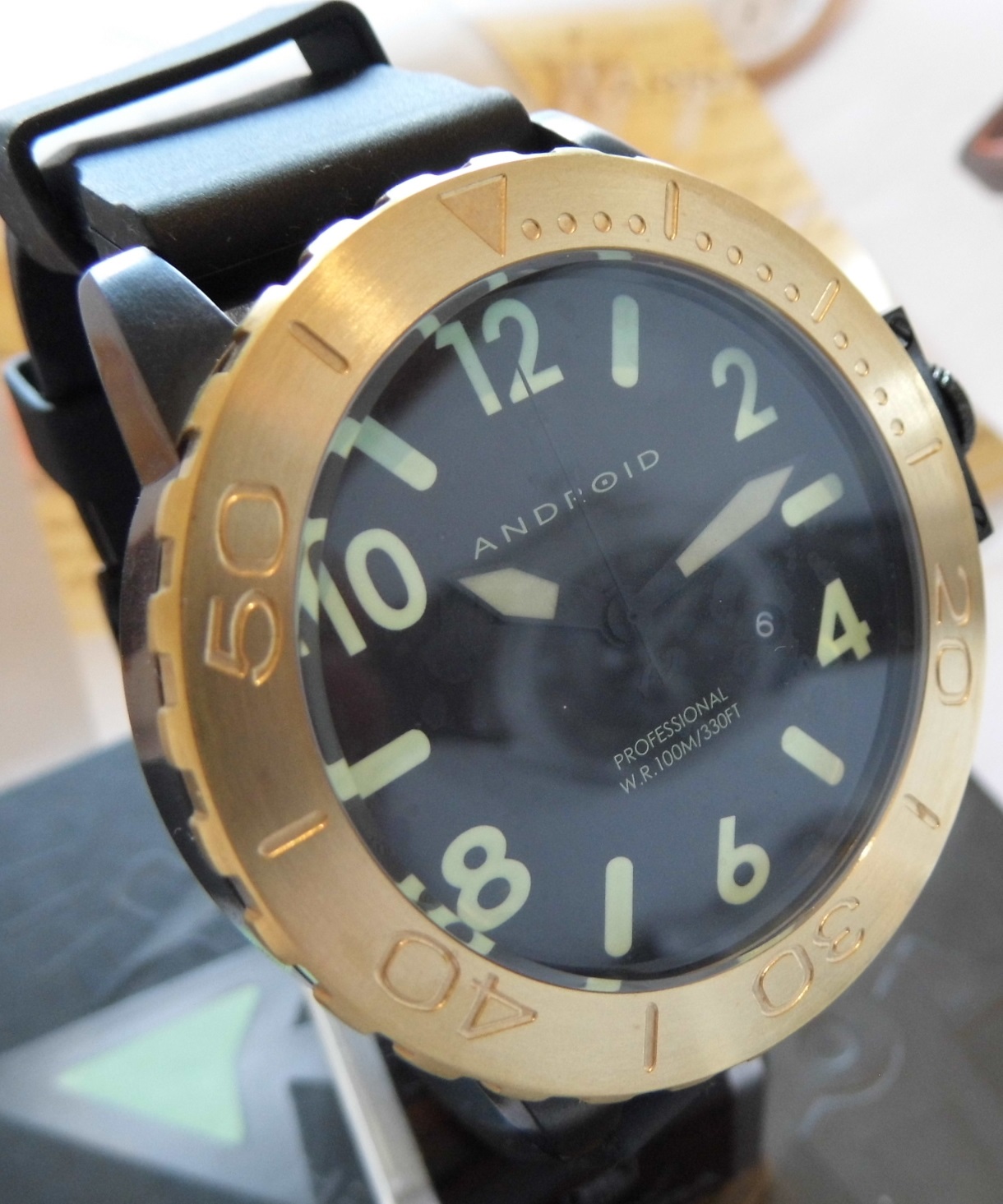 Android Transocean 52 Divers Watch, Black Dial With Rubber Strap