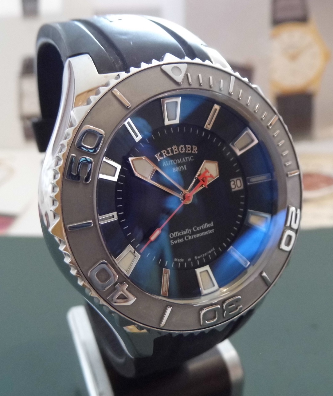 Krieger Sea Stallion Chronometer, Black Dial, Rubber Strap