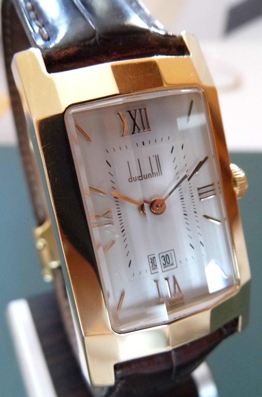 Dunhill Facet Gold IP Quartz, White Dial, Brown Leather Strap