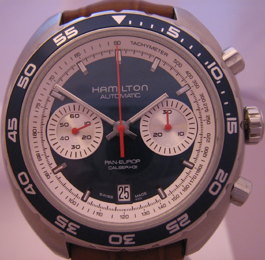 Hamilton Pan Europ 1971 Chronograph, Blue Dial, Leather Strap