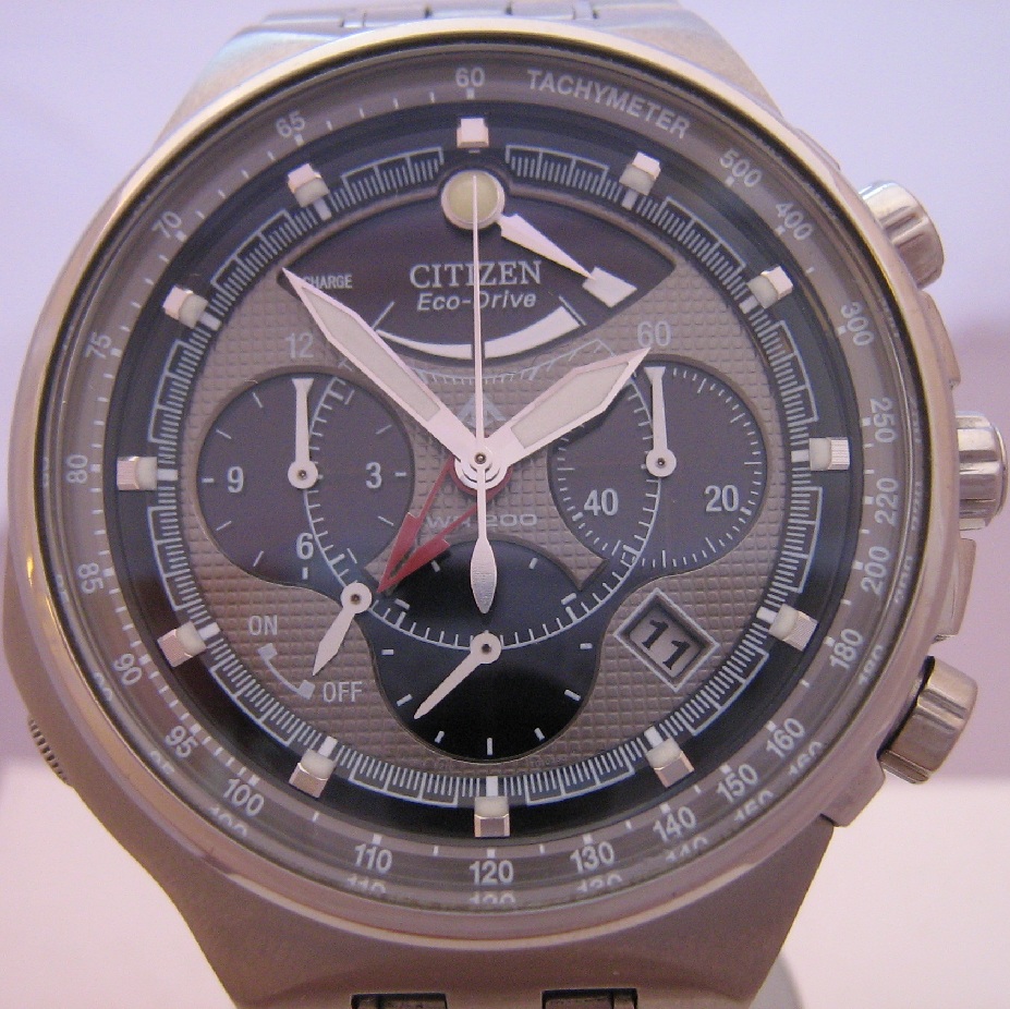 Citizen Eco Drive Chronograph, Grey Dial, Titanium Bracelet