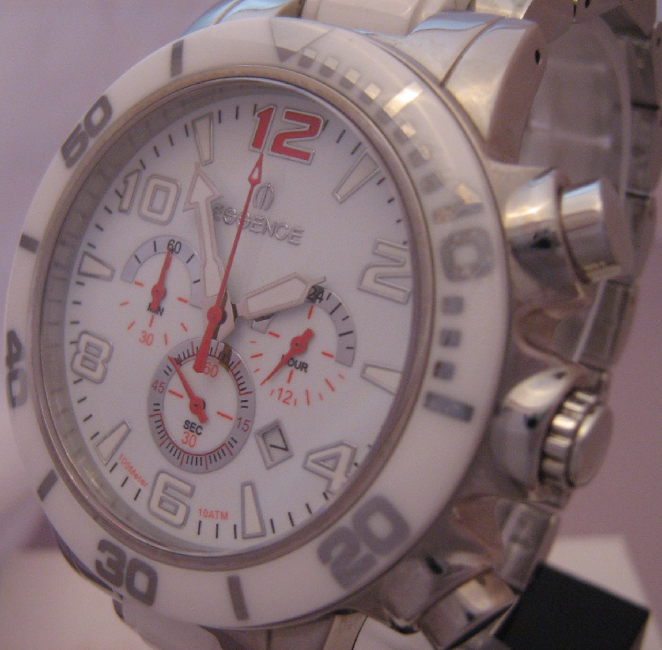 Essence Quartz Ceramic Chronograph, White Dial, Ceramic & Steel Bracelet