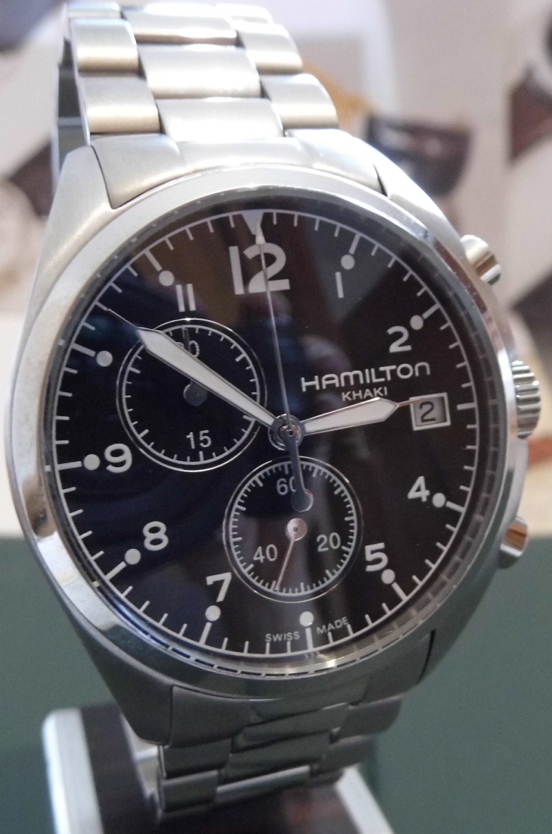 Hamilton Khaki Pilot Pioneer Chronograph, Black Dial, Bracelet