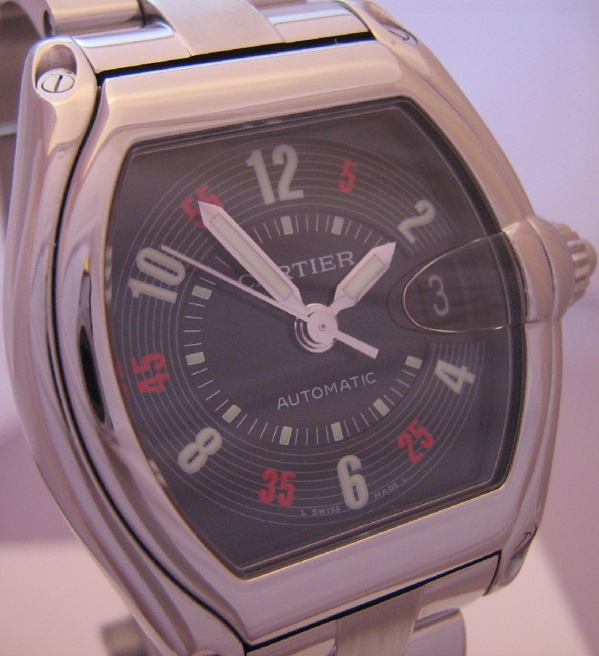 Cartier Roadster Automatic, Black Las Vegas Dial, Stainless Steel Bracelet