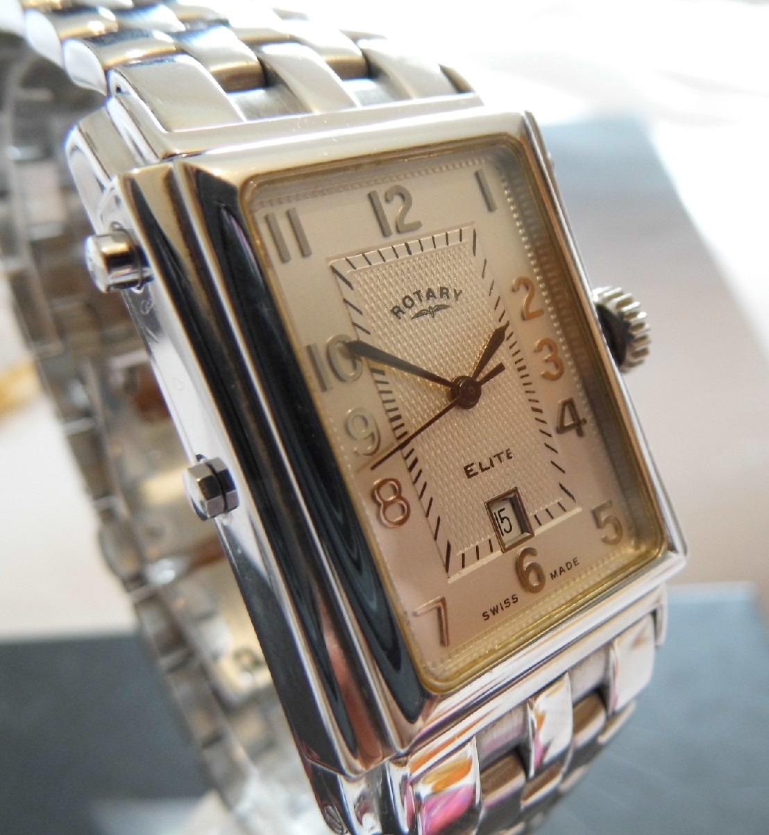 Rotary Elite Reverso Quartz, Silver Dials, Steel Bracelet