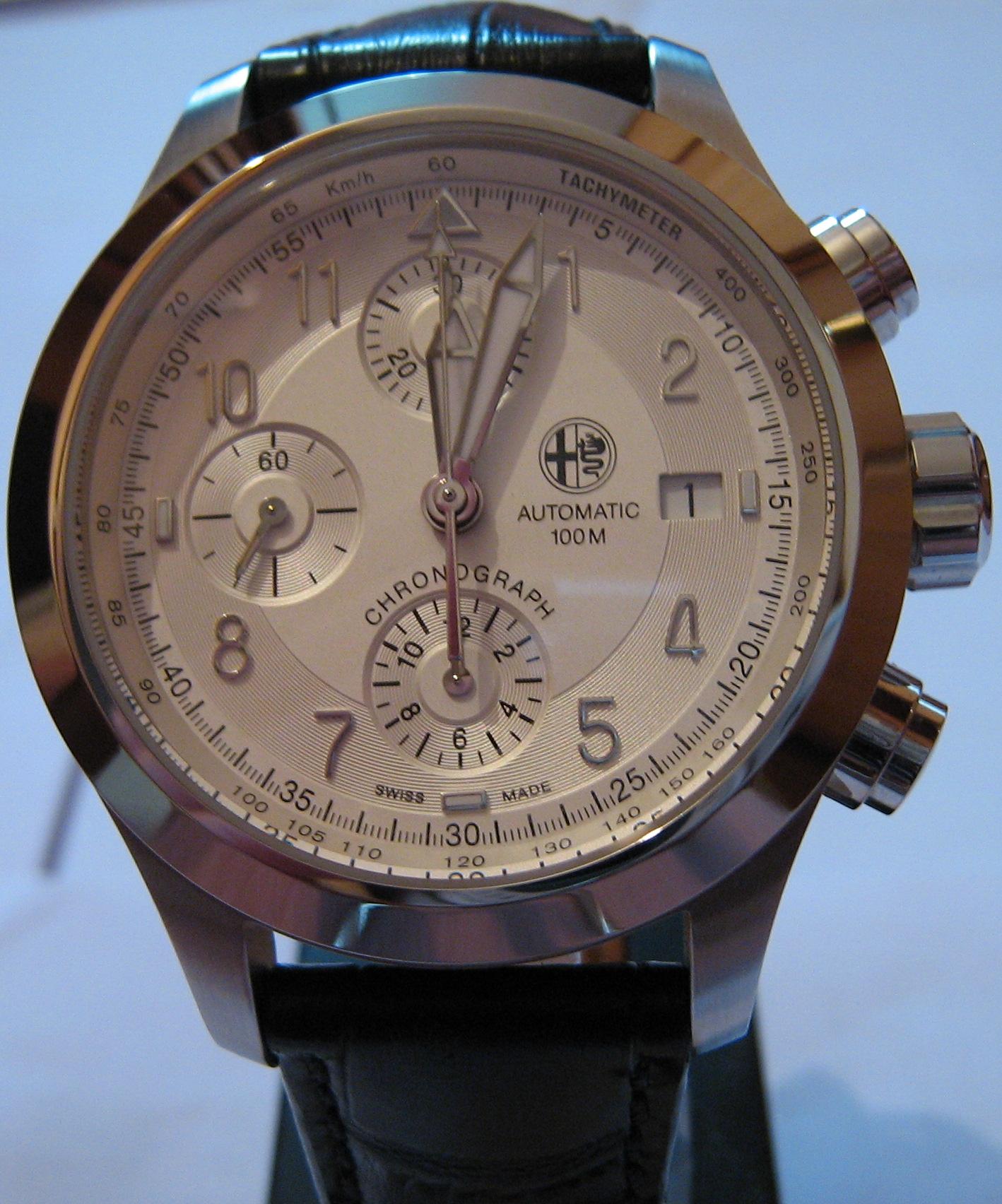 Alfa Romeo Automatic Chronograph, Silver Dial, Leather Strap