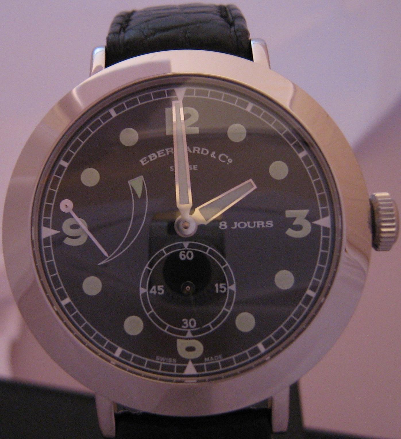 Eberhard & Co Postillon 8 Jours Handwinding Watch, Black Dial With Leather Strap