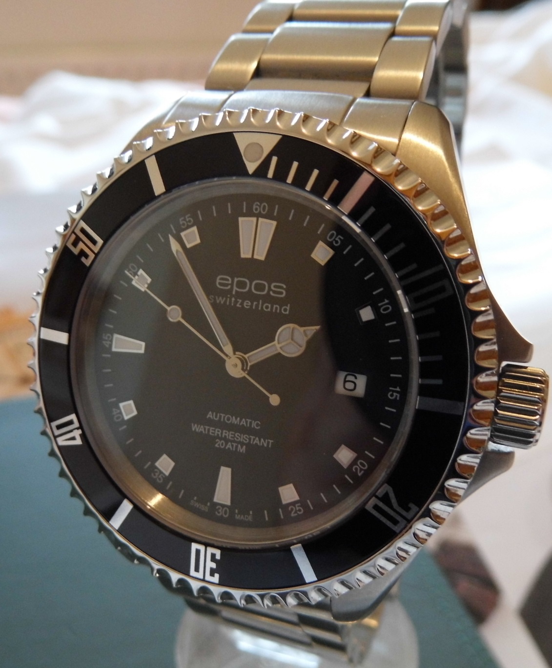 Epos Sportive 200m Diver, Black Dial, Steel Bracelet