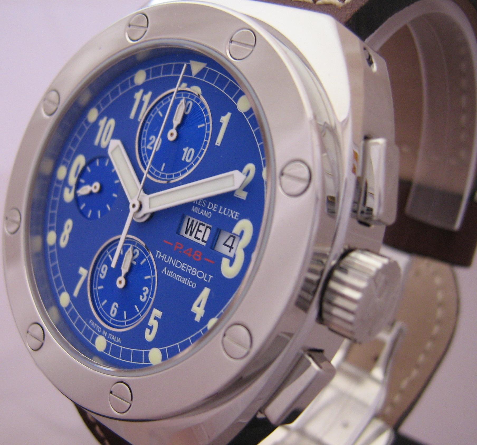 Thunderbolt Automatic Chronograph, Blue Dial With Brown Leather Strap