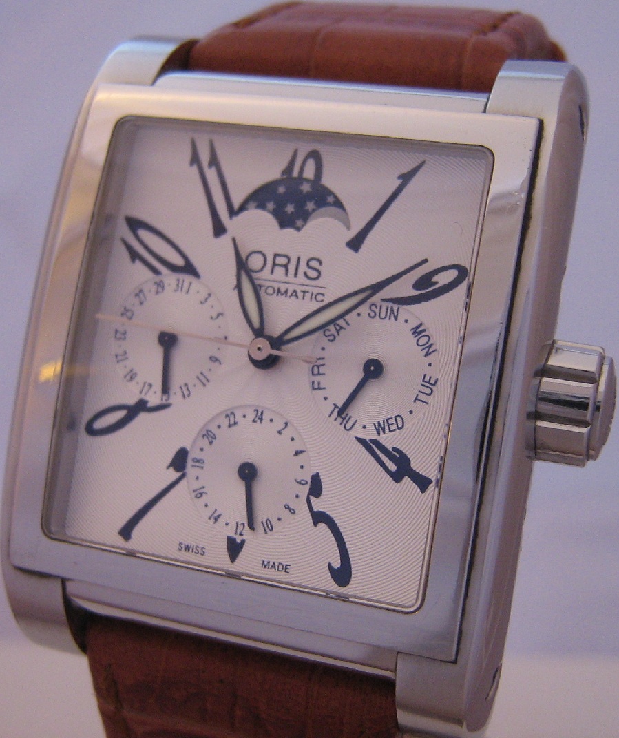 Oris Miles Complication Moonphase, Silver Dial With Leather Strap