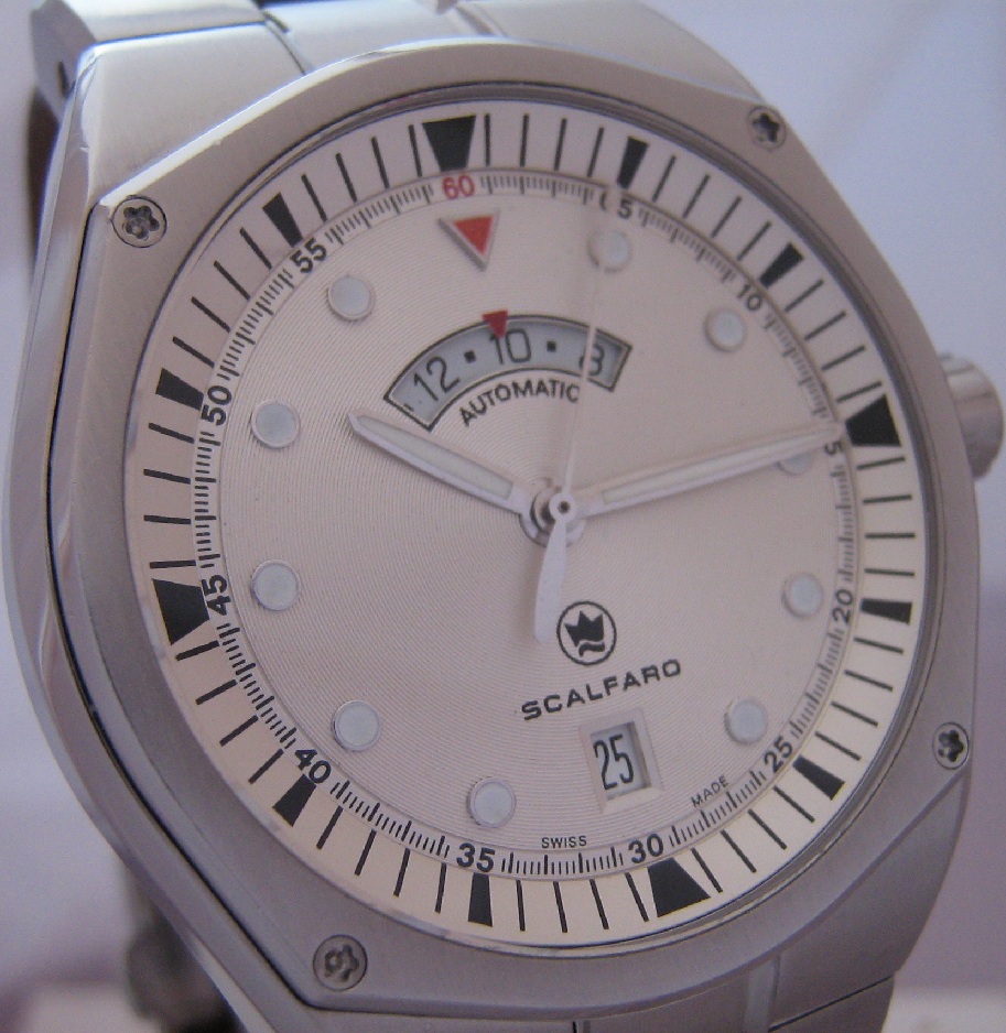 Scalfaro Cap Ferrat Second Time Zone, Silver Dial, Leather Strap