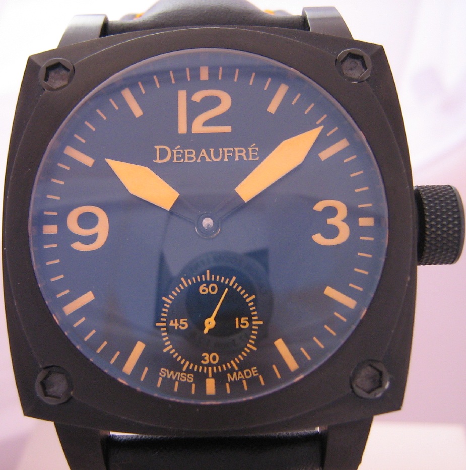 Debaufre Airforce Orange Watch, Black Dial With Leather Strap