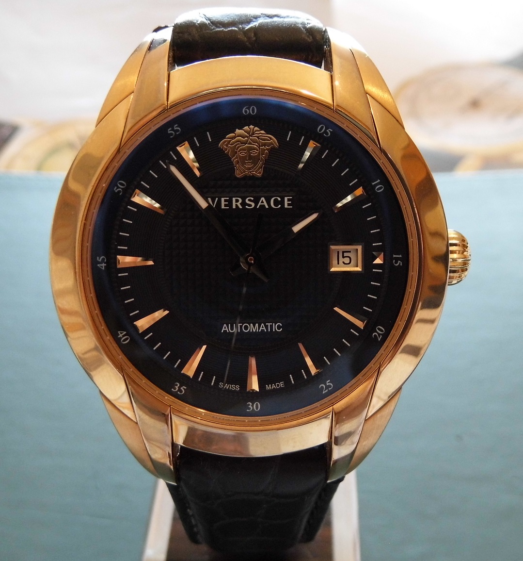 Versace Character Automatic, Black Dial, Black Leather Strap