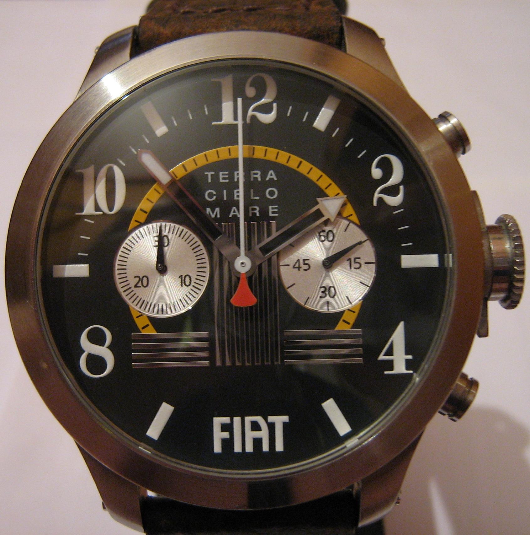 Fiat 1100S Automatic Chronograph, Black Dial With Leather Strap