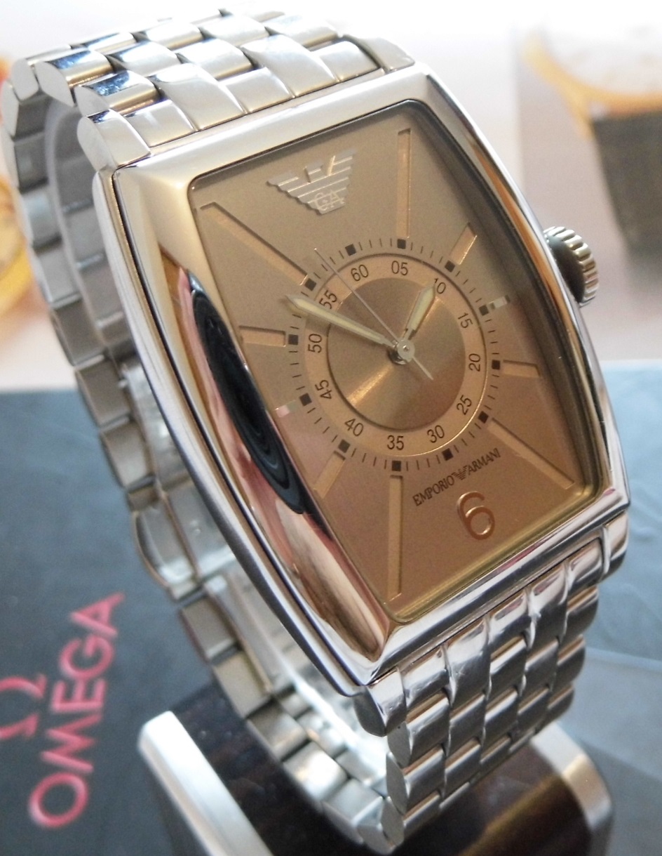 Emporio Armani Tonneau Watch, Silver Dial, Steel Bracelet