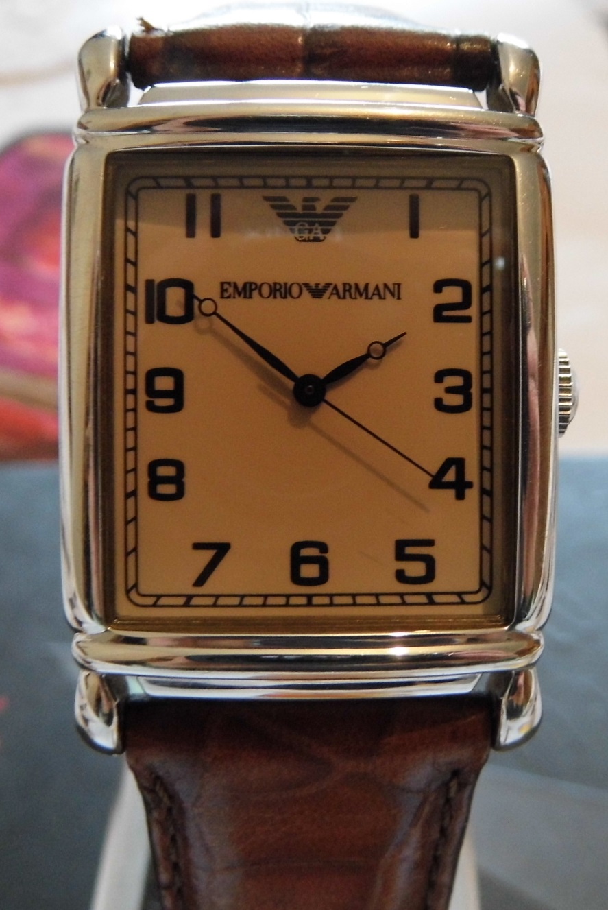 Emporio Armani Classic Tank, Brown Dial, Leather Strap