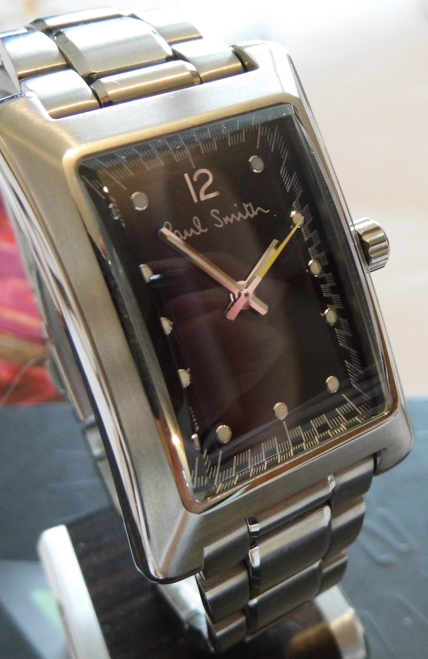 Paul Smith Bullion Rectangular Watch, Black Dial, Steel Bracelet