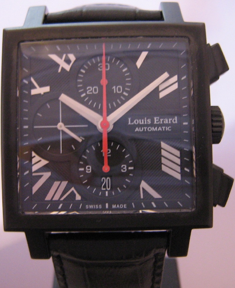Louis Erard La Carree Automatic Chronograph, Black Dial With Leather Strap