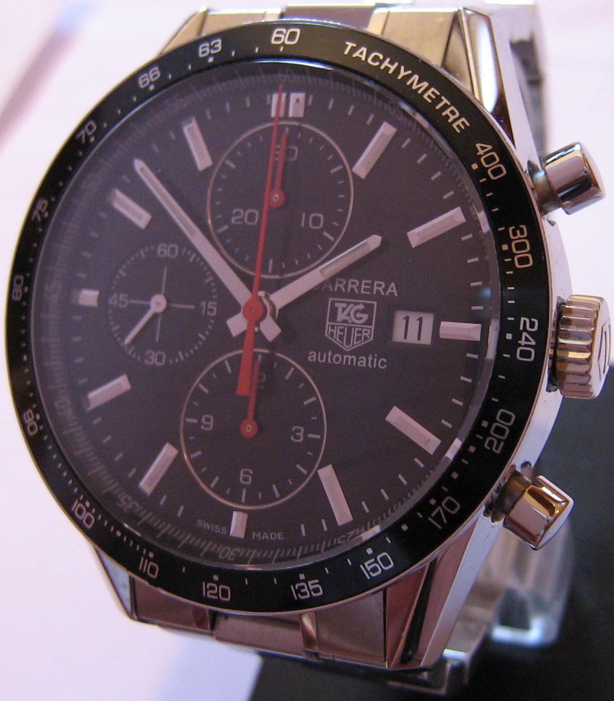 Used Tag Heuer Carrera Chronograph, Black Dial With Stainless Steel Bracelet