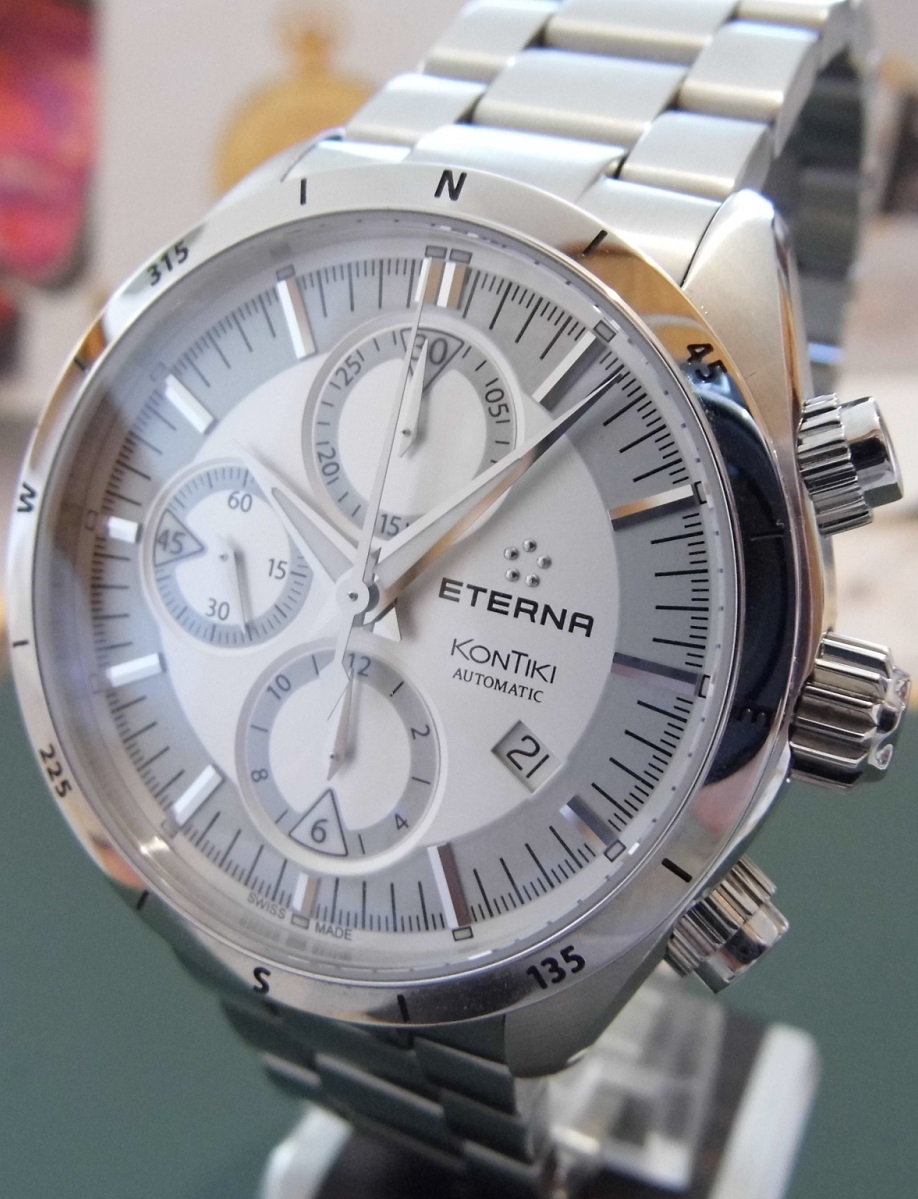 Eterna Kontiki Automatic Chronograph, Silver Dial, Bracelet