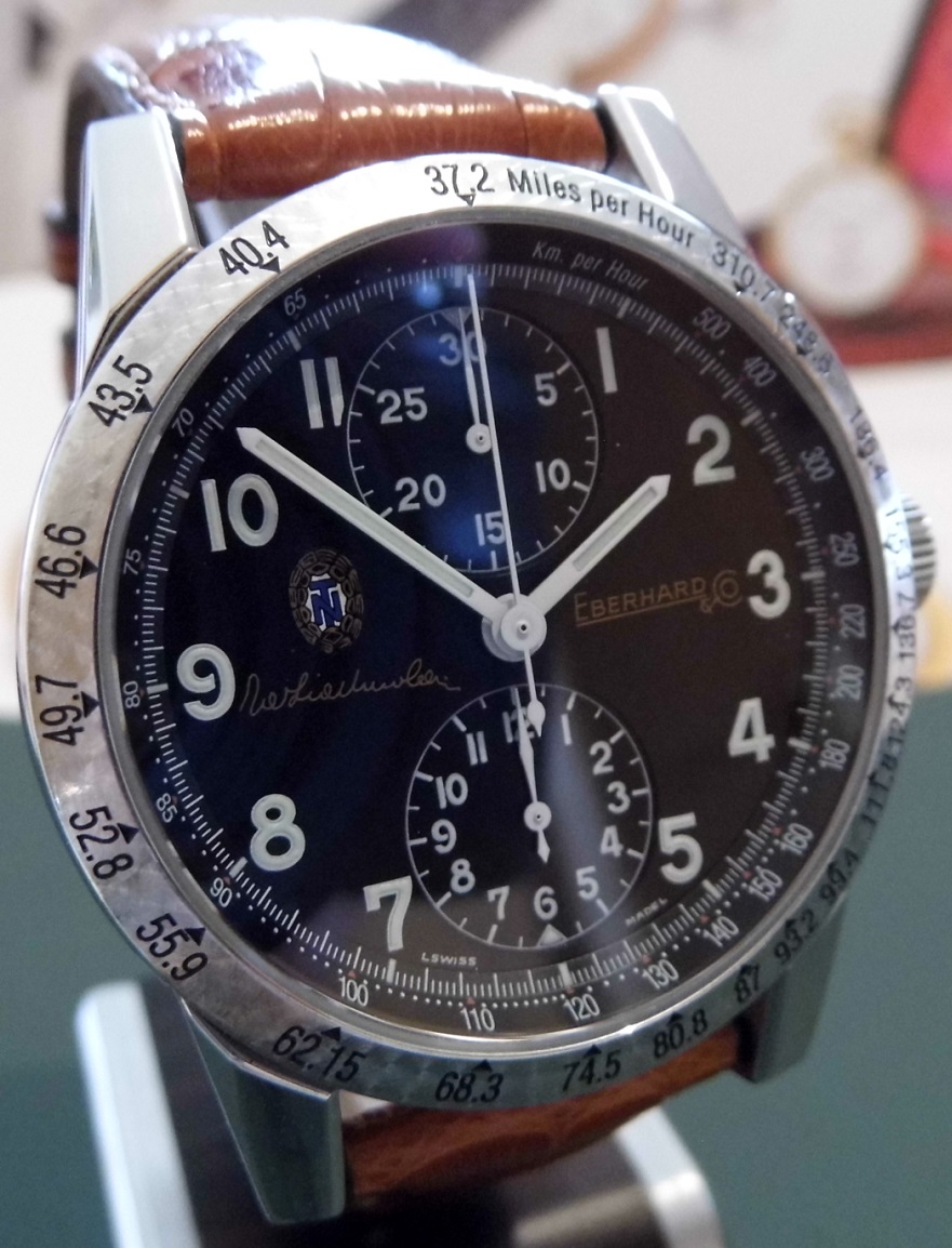 Eberhard & Co Tazio Nuvolari Gold Car, Black Dial, Leather Strap