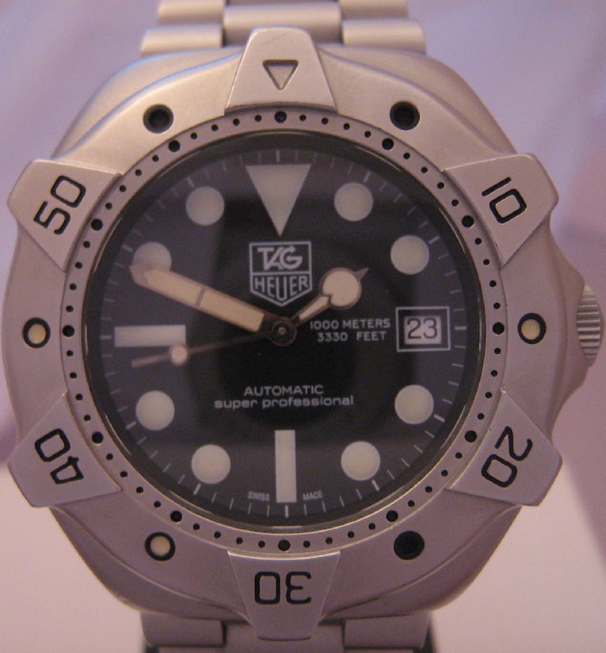 Tag Heuer Super Professional, Black Dial, Steel Bracelet