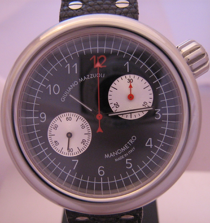 Giuliano Mazzuoli Manometro Chronograph, Black Dial, Leather Strap