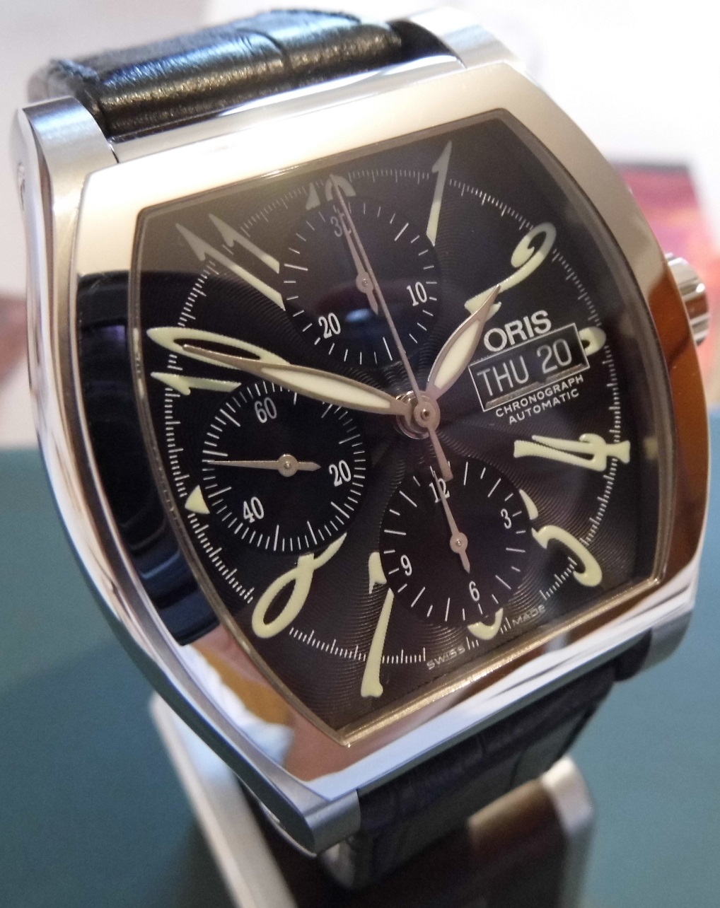 Oris Miles Chronograph, Black Dial, Leather Strap