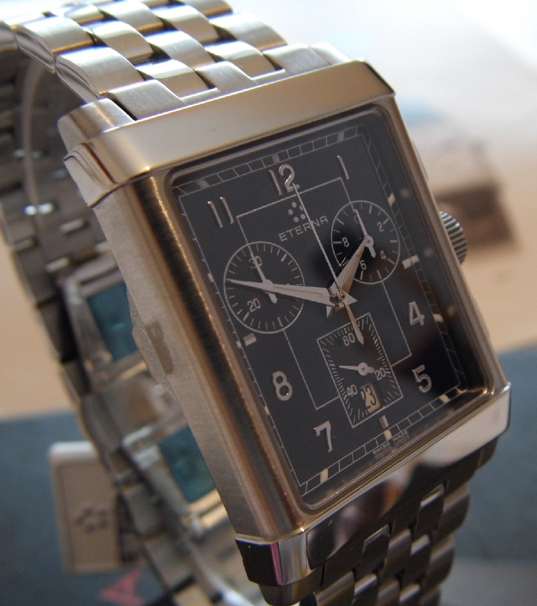 Eterna Heritage 1935 Chronograph, Black Dial, Steel Bracelet