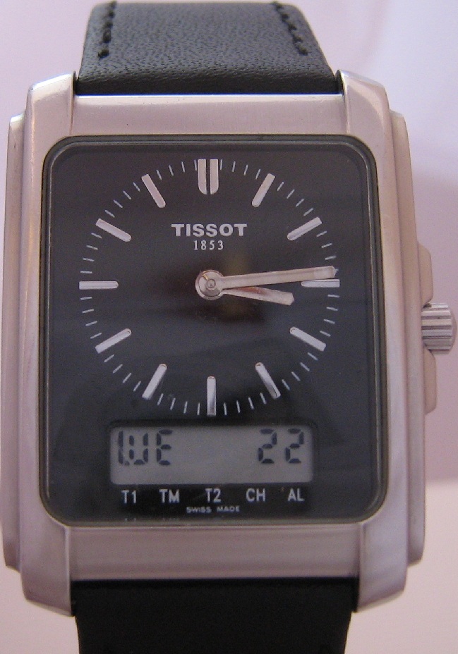 Tissot Analogue Digital Watch, Black Dial, Leather Strap