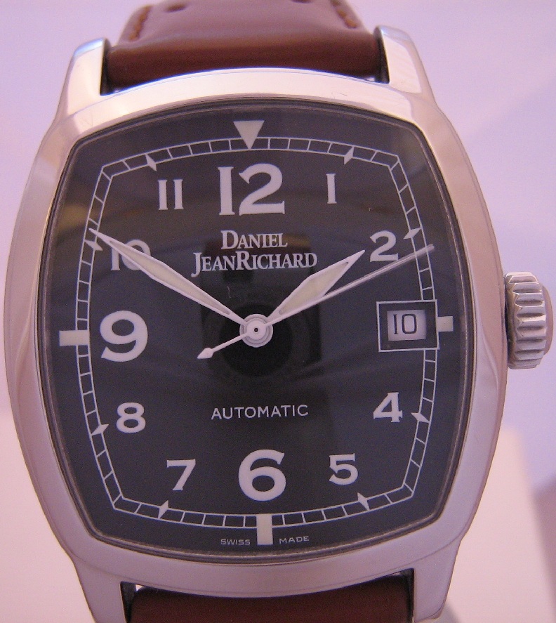 Daniel JeanRichard TV Screen Watch, Black Dial With Leather Strap