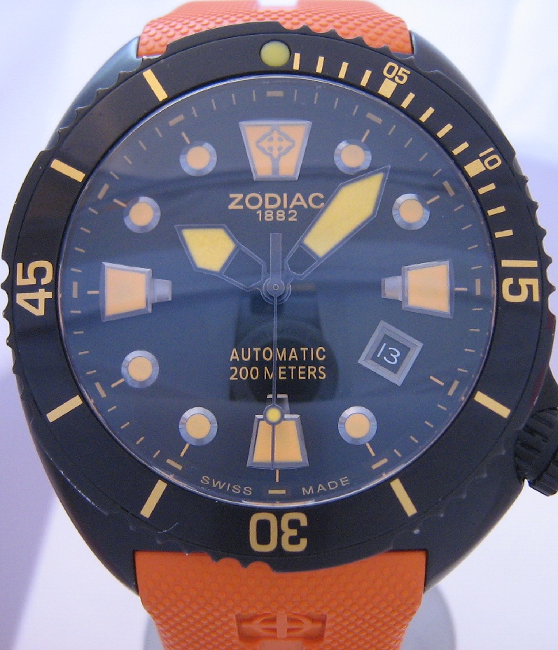 Zodiac Oceanaire, Black Dial With Orange Rubber Strap