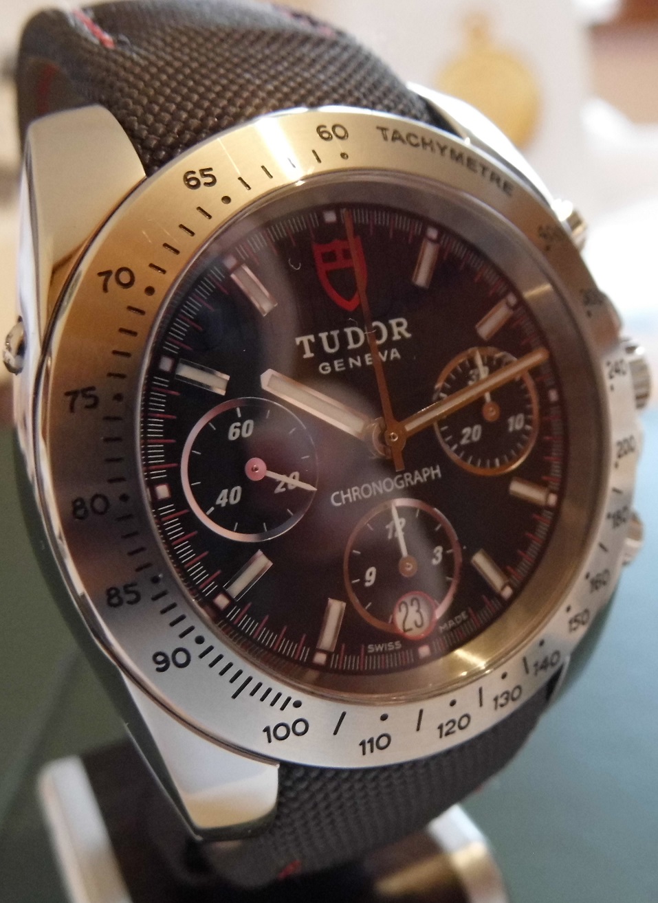 Tudor Sport Chronograph, Black Dial, Leather / Nylon Strap