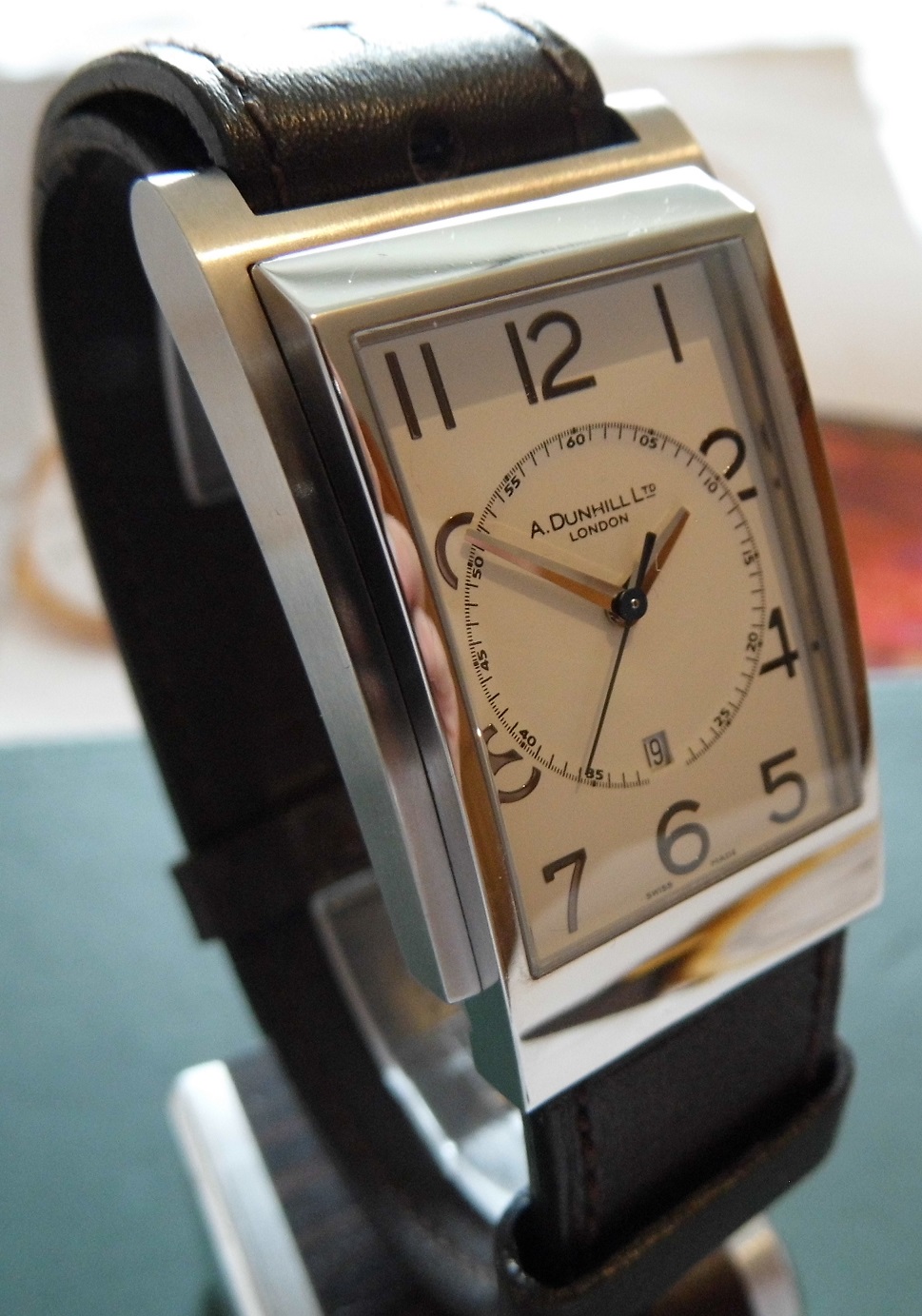 Dunhill D Type, White Dial, Brown Leather Strap