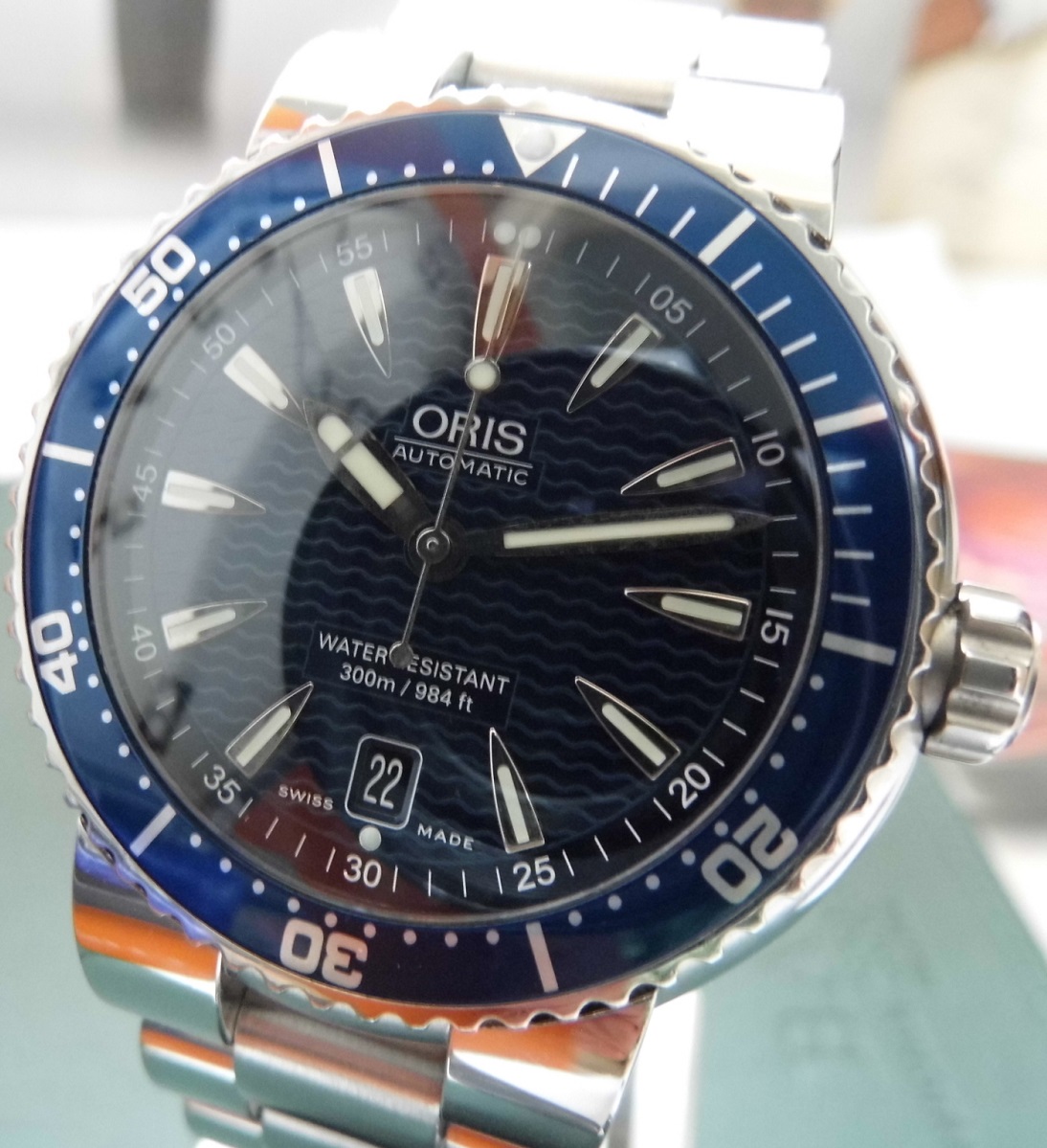 Oris TT1 300M Divers Watch, Blue Dial With Steel Bracelet