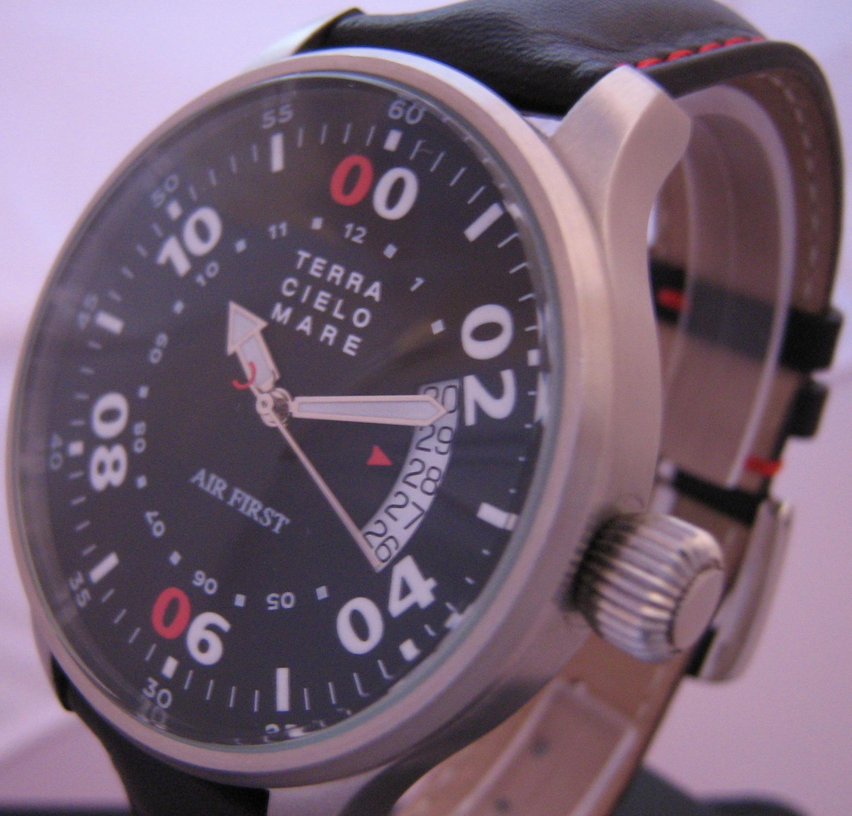 Vertical Date Automatic Watch, Black Dial With Leather Strap