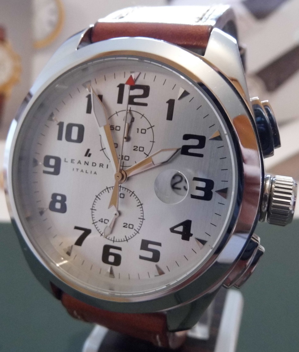 Leandri 058 Chronograph, Silver Dial, Leather Strap
