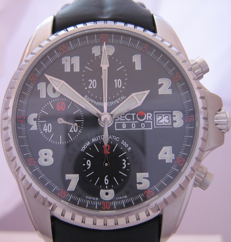Sector 800 Automatic Chronograph, Black Dial With Black Leather Strap