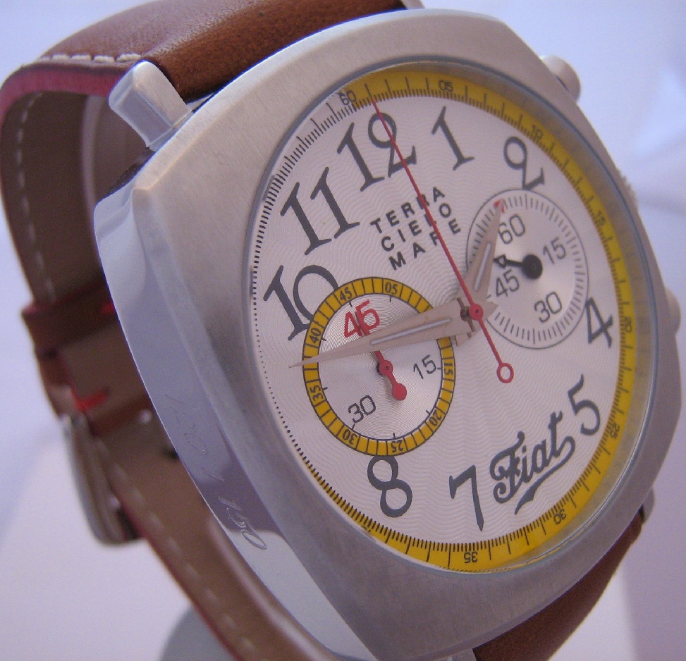 TCM Fiat Football Chronograph, White Dial With Leather Strap