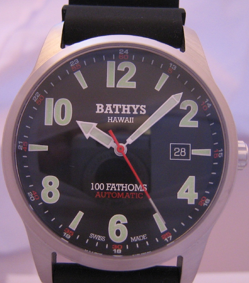Bathys Hawaii 100 Fathoms Watch, Black Dial With 2 Straps