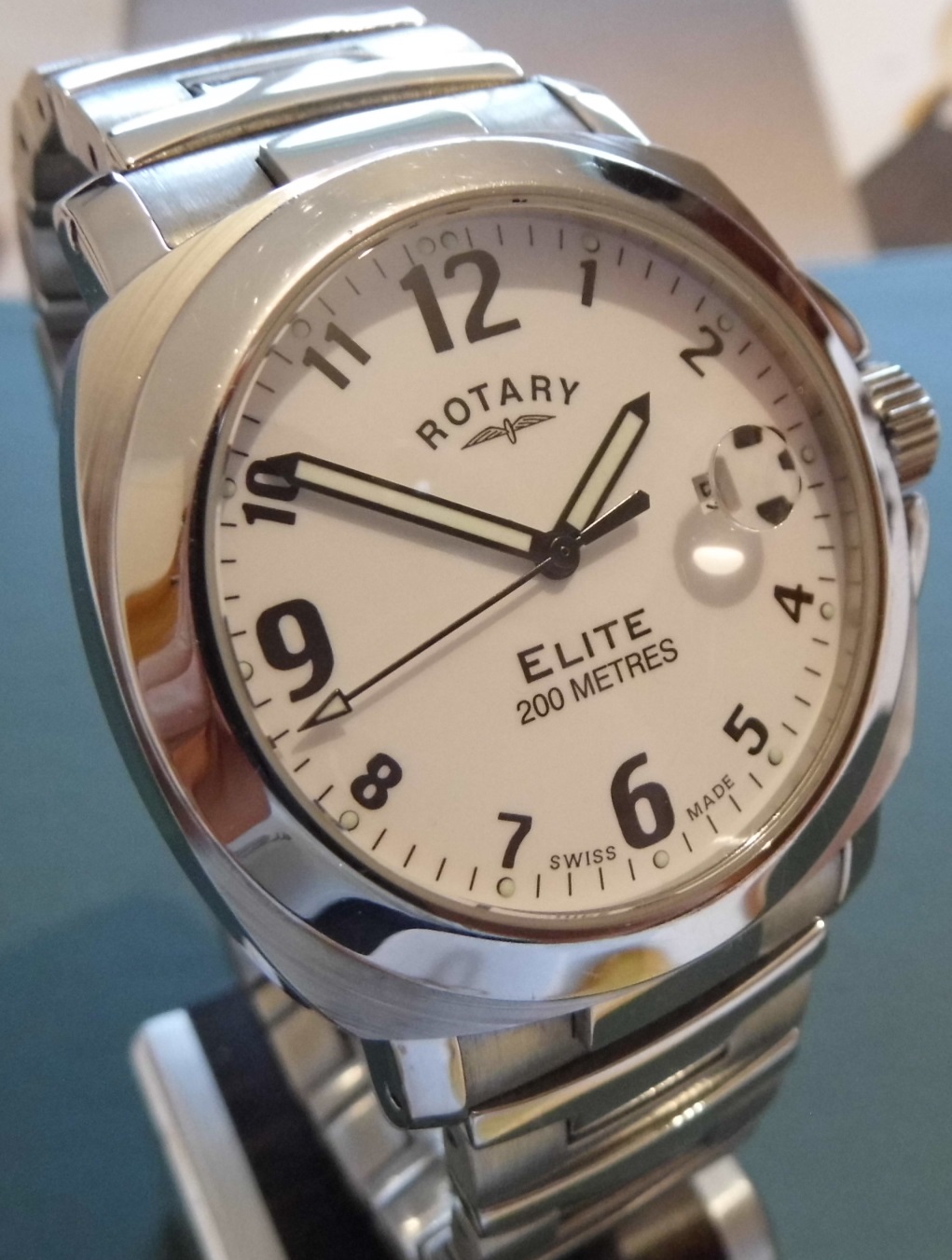 Rotary Elite 200M, White Dial, Steel Bracelet