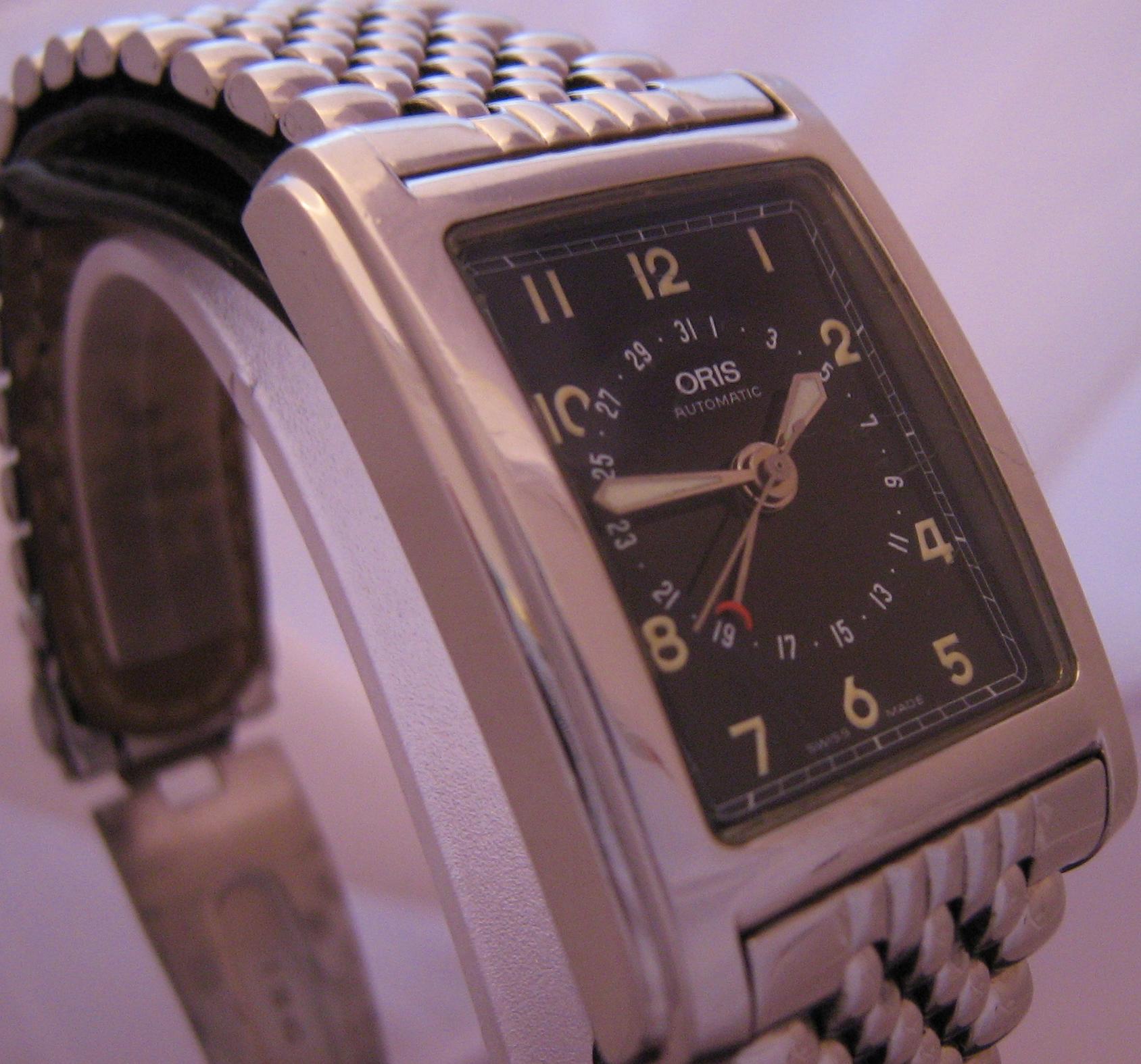 Oris Rectangular Pointer Date, Black Dial With Stainless Steel Bracelet