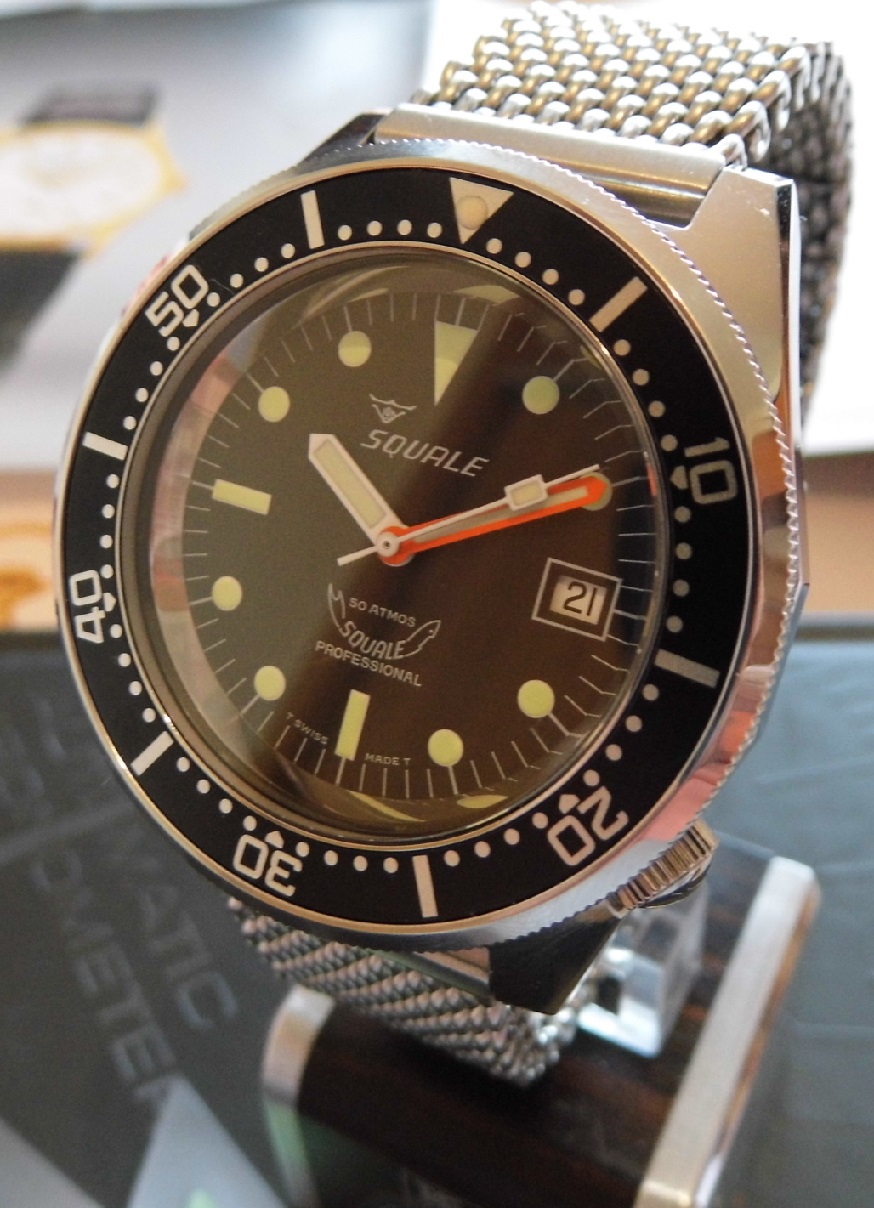 Squale 50 Atmos Professional, Black Dial, Mesh Bracelet