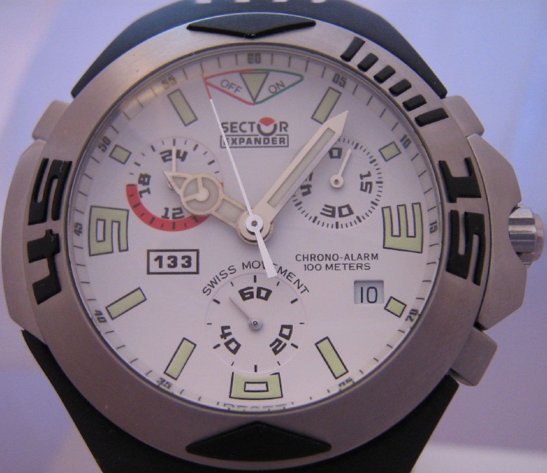 Sector 133 Chrono Alarm, White Dial With Rubber Strap