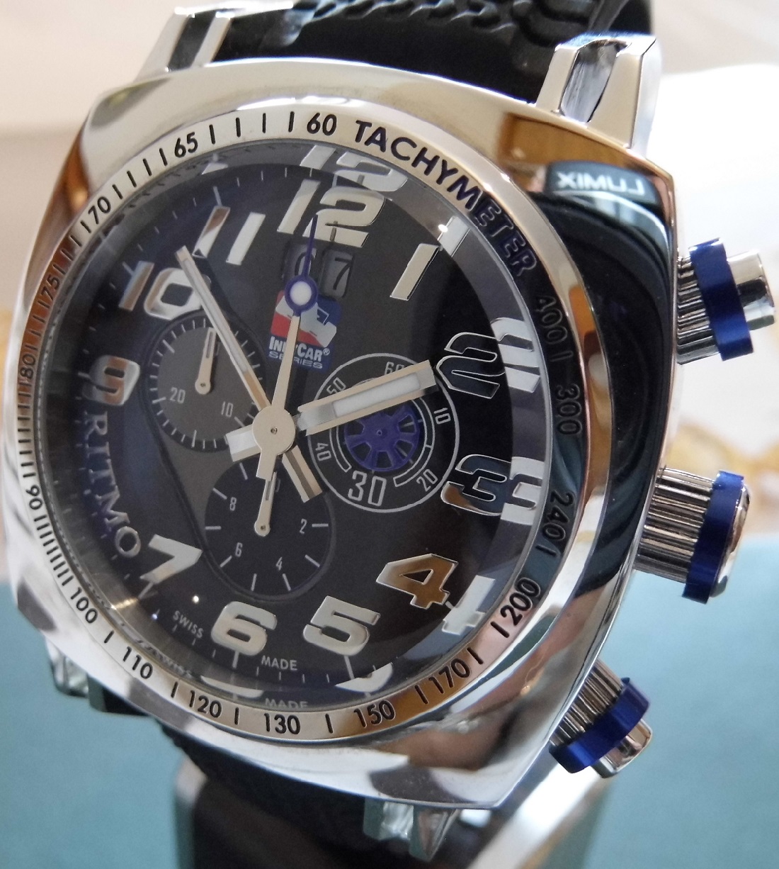 Ritmo Mvndo Indy Car Chronograph, Black Dial, Rubber Strap