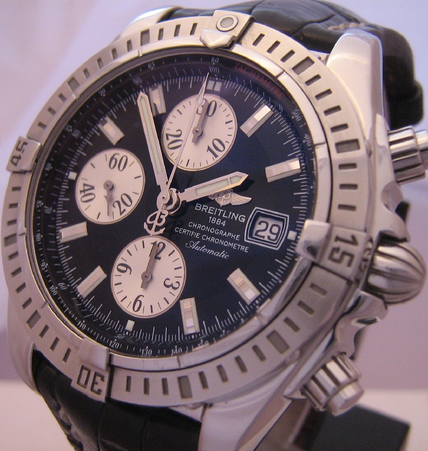 Breitling Chronomat Evolution, Black Dial With Leather Strap
