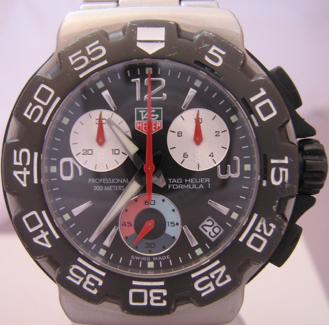 Tag Heuer F1 Chronograph, Black Dial With Steel Bracelet