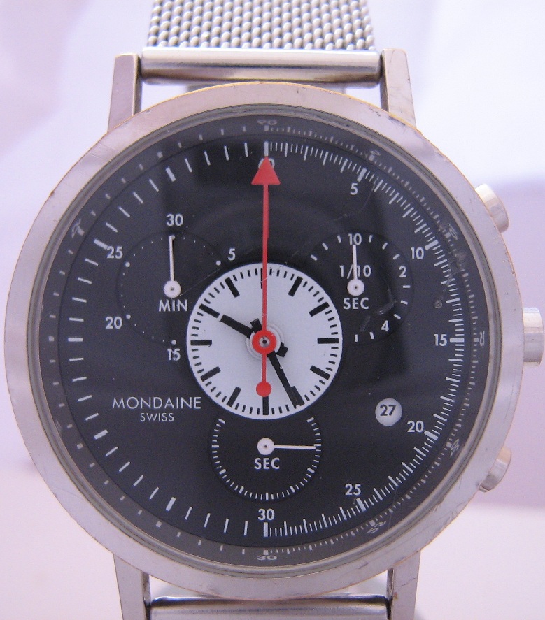 Mondaine Swiss Chronograph, Black Dial With Bracelet