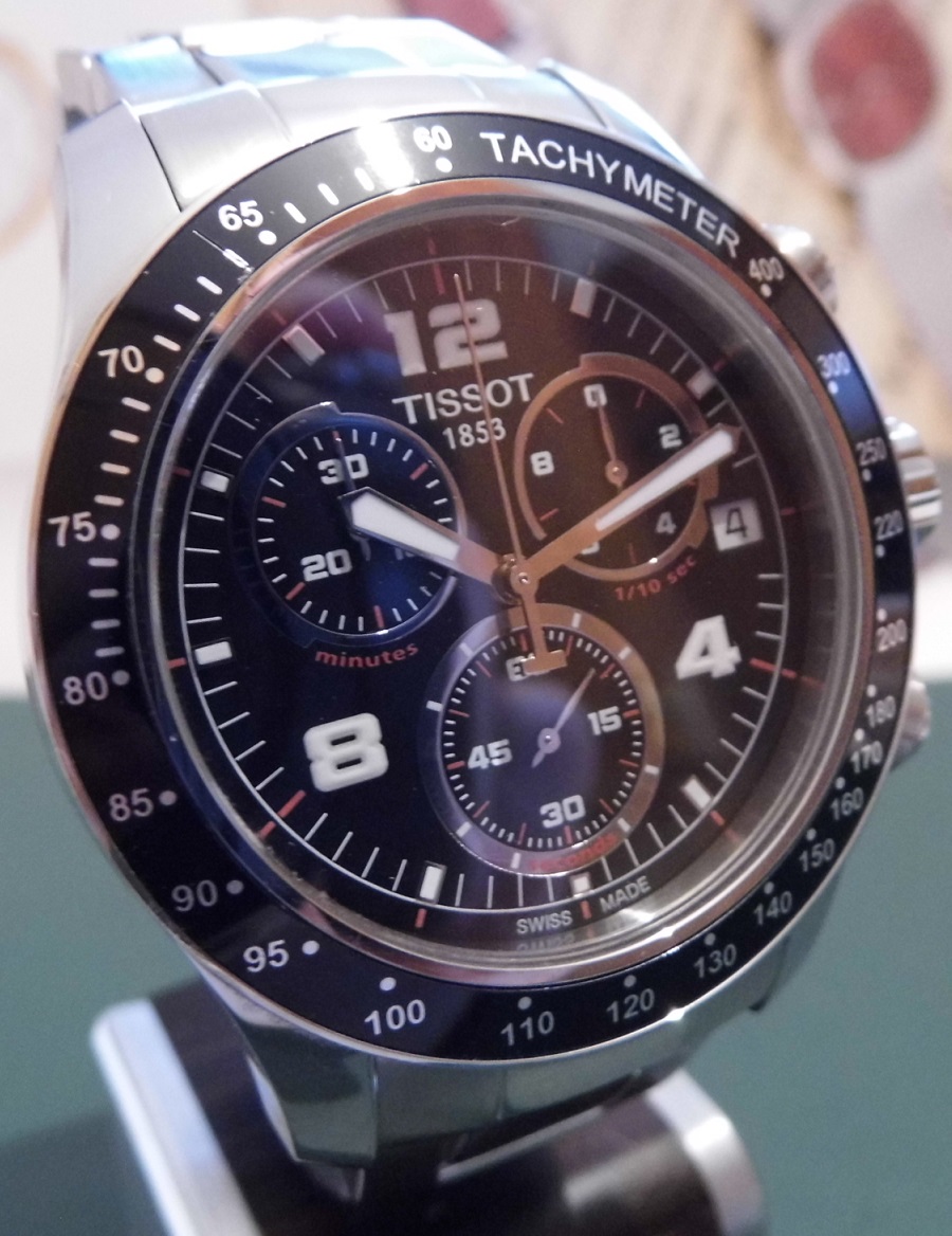 Tissot V8 Chronograph, Black Dial, Steel Bracelet