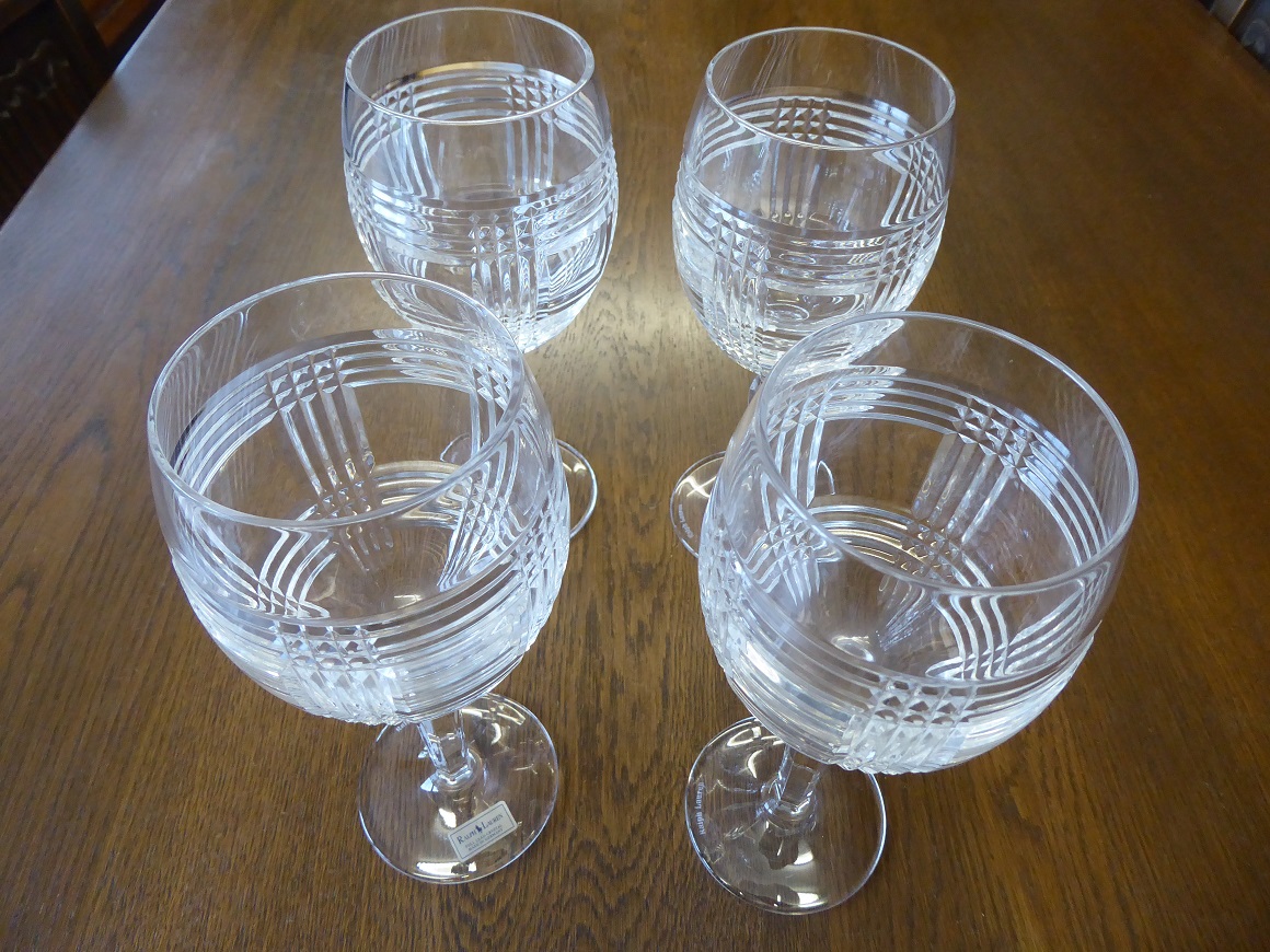 4 Ralph Lauren Glen Plaid Wine Glasses